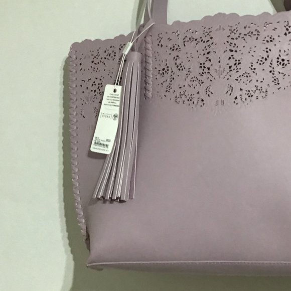 Vegan Leather Tote Urban Expressions Large Purple Light Moms Day Perforated - Picture 6 of 9